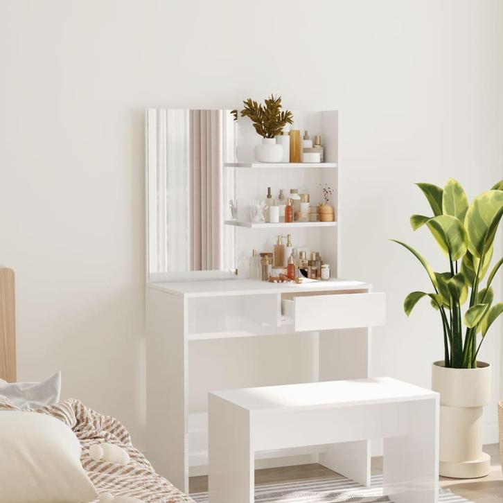 vidaXL Kaptafel met spiegel 74,5x40x141 cm hoogglans wit, Huis en Inrichting, Tafelonderdelen, Nieuw, Verzenden