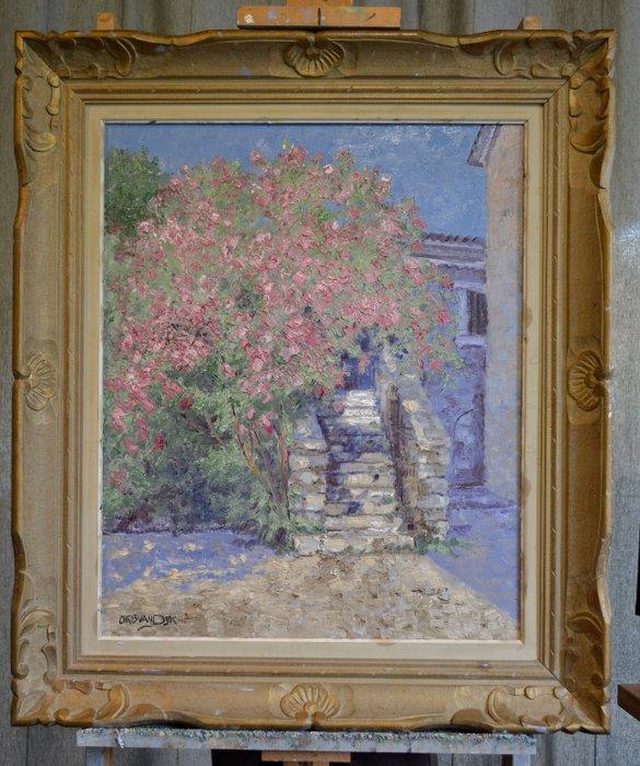 Chris van Dijk (1952) - Impressionist  Arbre en fleurs dans, Antiek en Kunst, Kunst | Schilderijen | Klassiek