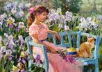 Vladimir Goussev (1957) - Fillette au Chat - Jardin aux Iris