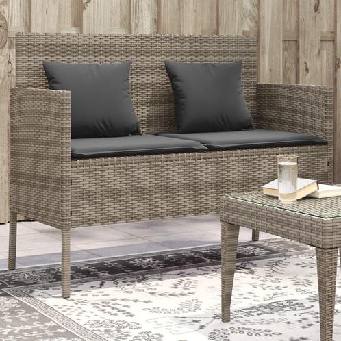 vidaXL Tuinbank met kussens poly rattan grijs, Tuin en Terras, Tuinsets en Loungesets, Nieuw, Verzenden