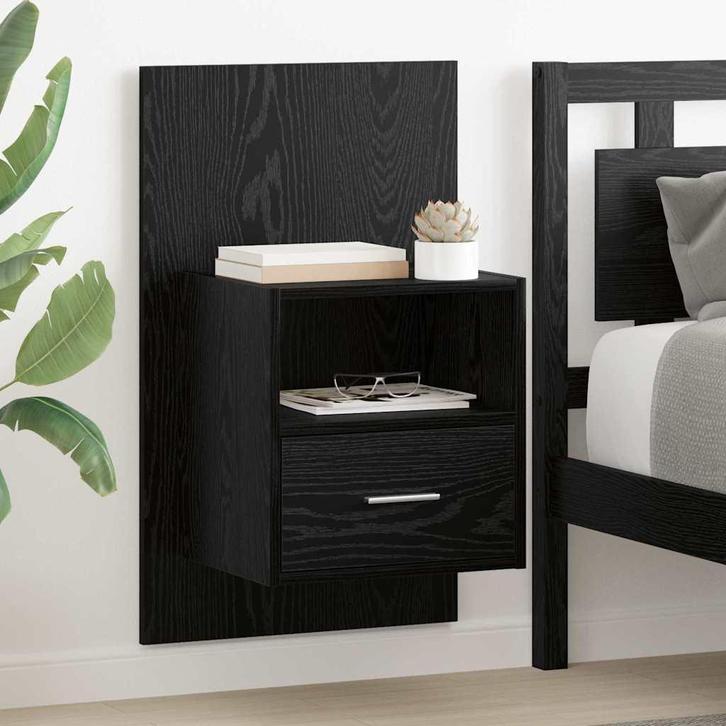 vidaXL Bedkast 2 pcs Zwart eiken 48.5 x 32.5 x 80 cm Bewerkt, Huis en Inrichting, Slaapkamer | Nachtkastjes, Nieuw, Verzenden