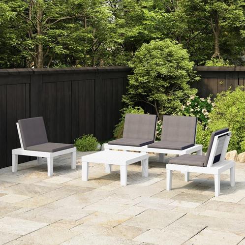 vidaXL 4-delige Loungeset met kussens kunststof wit, Tuin en Terras, Tuinsets en Loungesets, Loungeset, Nieuw, Verzenden