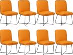 Set van 8 Oranje leren industriële design eetkamerstoelen -, Ophalen of Verzenden