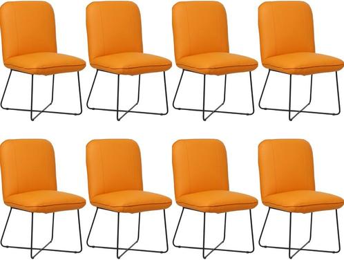 Set van 8 Oranje leren industriële design eetkamerstoelen -, Maison & Meubles, Chaises, Enlèvement ou Envoi