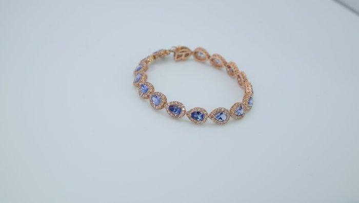 Armband - 14 karaat Roségoud - 11.52ct. tw. Tanzaniet -, Handtassen en Accessoires, Armbanden