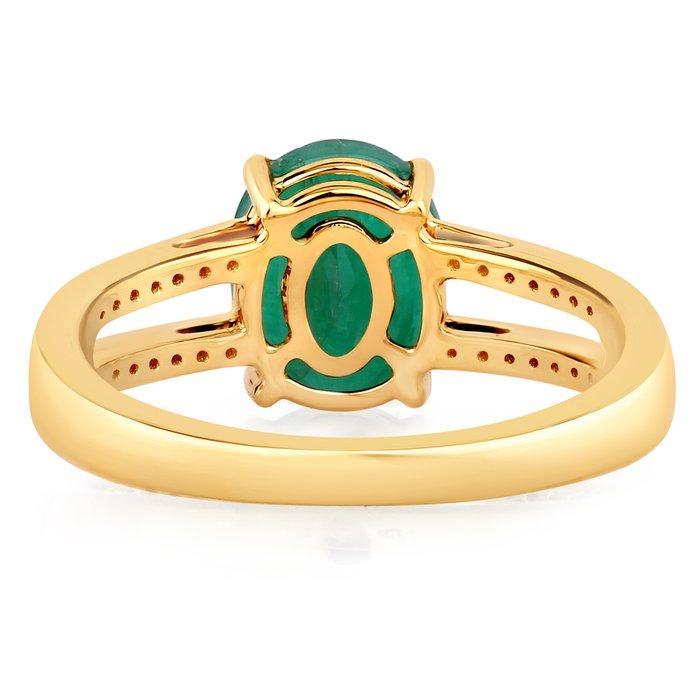 Bague - 14 carats Or jaune - 1.61ct. tw. Émeraude - Diamant, Handtassen en Accessoires, Ringen