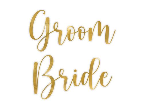 Gouden Glasstickers Groom & Bride, Hobby en Vrije tijd, Feestartikelen, Nieuw, Verzenden