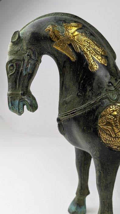 Prachtig groot beeld Tang paard (replica) - Brons, Verguld -, Antiek en Kunst, Antiek | Overige Antiek