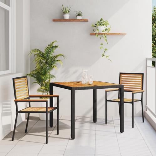 vidaXL 3-delige tuinset Zwart Poly Rattan Acacia, Tuin en Terras, Tuinstoelen, Nieuw, Verzenden