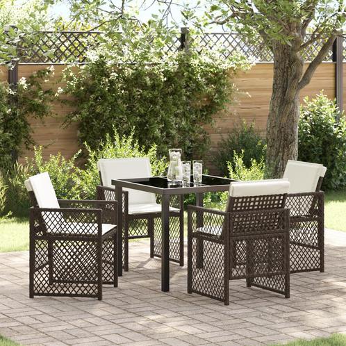 vidaXL 5-delige tuinset met kussens - Bruin Poly Rattan, Tuin en Terras, Tuintafels, Nieuw, Verzenden