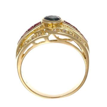 Bague - 18 carats Or jaune, Saphirs - Rubis - Diamants - -