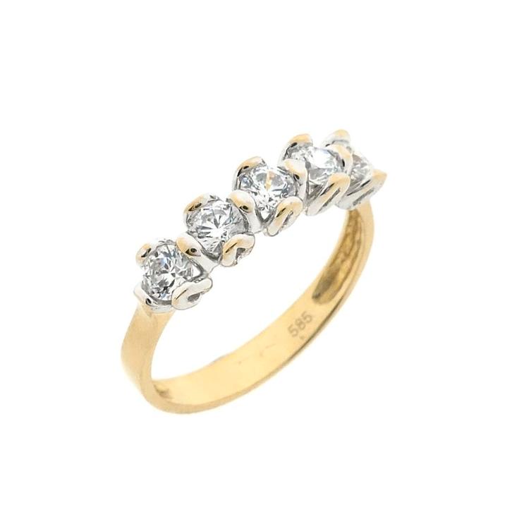 Gouden rijring met zirconia (gouden ring, geelgoud), Handtassen en Accessoires, Ringen, Dame, Met edelsteen, Overige kleuren, 18 tot 19