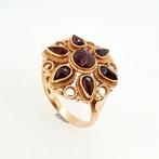 Ring - 14 karaat Geel goud Granaat, Handtassen en Accessoires, Ringen, Nieuw