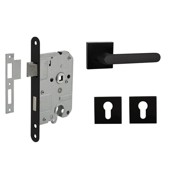 Deurbeslag set met cilinderrozet en deurklink Linee zwart, Doe-het-zelf en Bouw, Hang- en Sluitwerk, Klink of Kruk, Nieuw, Overige materialen