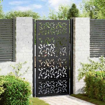 vidaXL Poort met bladontwerp 105x180 cm staal zwart, Tuin en Terras, Tuinpoorten, Verzenden, Nieuw