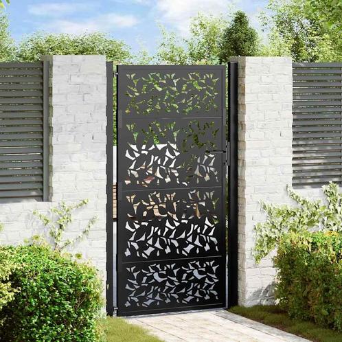 vidaXL Poort met bladontwerp 105x180 cm staal zwart, Tuin en Terras, Tuinpoorten, Nieuw, Verzenden