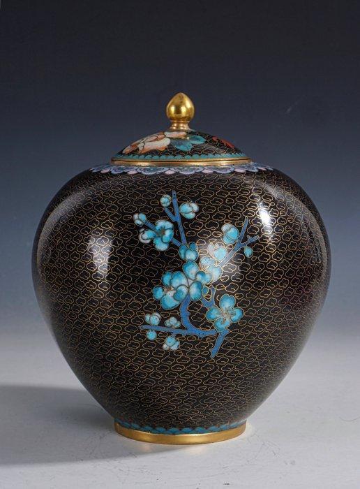 Vaas - Cloisonné - China - Cloisonné dekselpot met floraal, Antiek en Kunst, Antiek | Overige Antiek