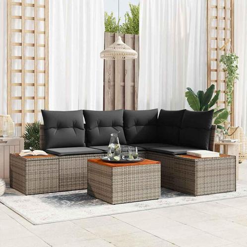 vidaXL 5-delige tuinsofa set met kussens in grijs poly, Tuin en Terras, Tuinsets en Loungesets, Nieuw, Verzenden