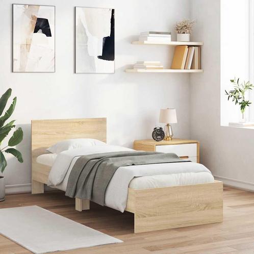 vidaXL Bedframe met hoofdbord zonder matras sonoma eiken, Huis en Inrichting, Slaapkamer | Bedden, Nieuw, Verzenden
