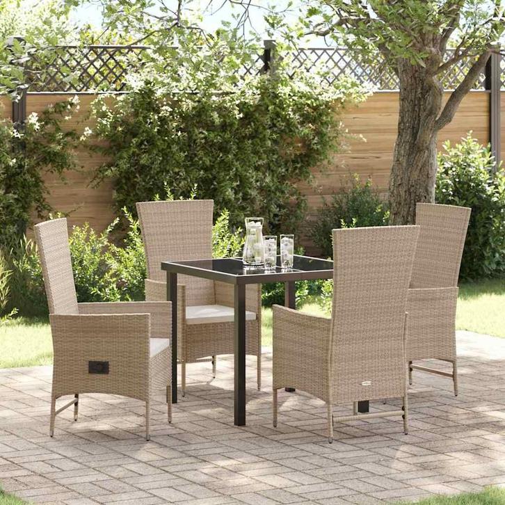 vidaXL Tuin Eettafel Set met kussen 5 pcs Beige poly rattan, Tuin en Terras, Tuinsets en Loungesets, Nieuw, Verzenden