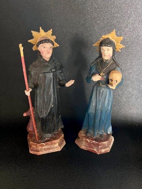 Beeldje, Deux Saints en bois XIXème - 15 cm - Hout, Antiek en Kunst, Kunst | Niet-Westerse kunst