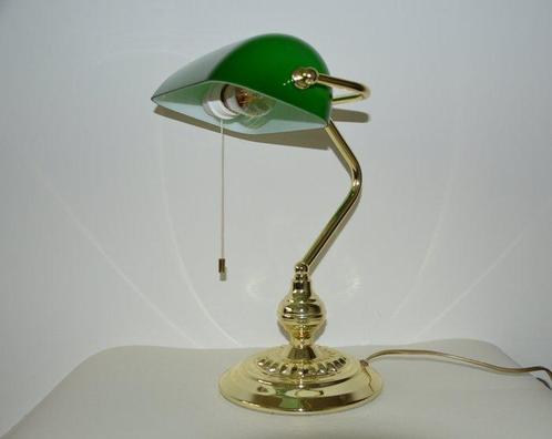 Bureaulamp - Glas, Messing - Notaris Banklamp, Antiquités & Art, Curiosités & Brocante