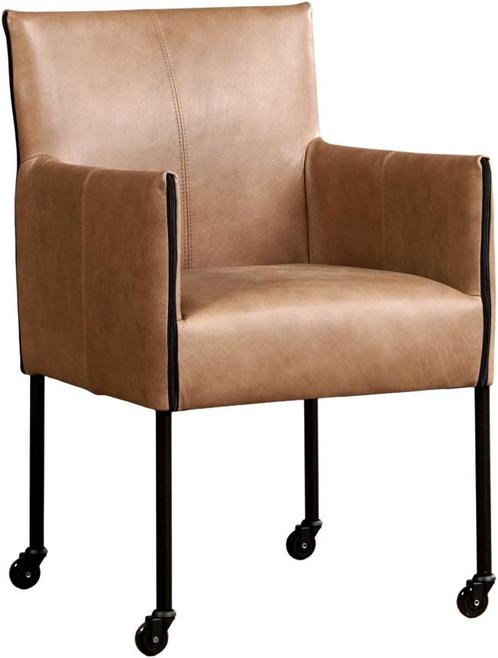 Taupe leren moderne kuipstoel - poot rond zwart met wiel -, Huis en Inrichting, Stoelen, Overige kleuren, Eén, Nieuw, Leer, Ophalen of Verzenden