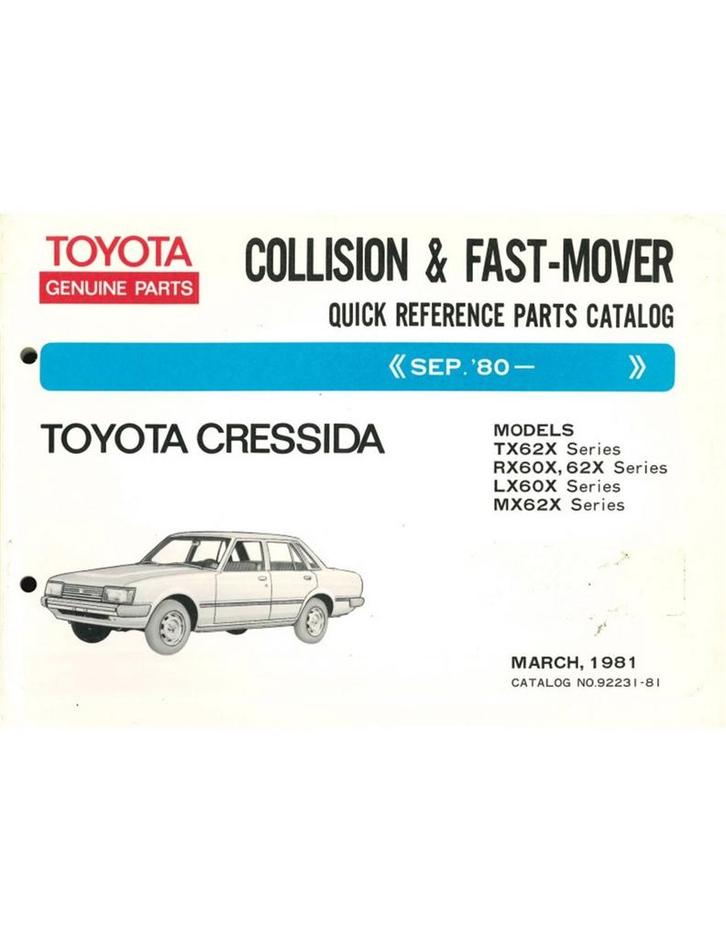 1981 TOYOTA CRESSIDA SNEL ONDERDELENHANDBOEK, Autos : Divers, Modes d'emploi & Notices d'utilisation