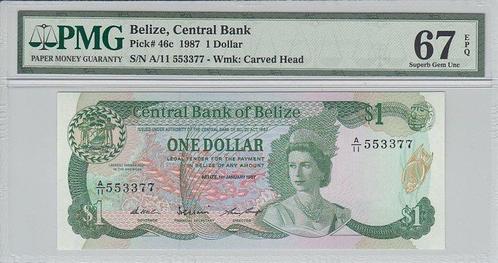 1987 Belize P 46c 1 Dollar Pmg 67 Epq, Timbres & Monnaies, Billets de banque | Europe | Billets non-euro, Envoi