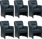 Set van 6 Blauwe leren landelijke eetkamerfauteuils -, Huis en Inrichting, Overige kleuren, Nieuw, Leer, Ophalen of Verzenden
