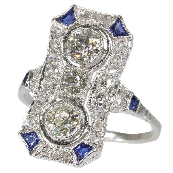 Ring Platina - 0.92ct. tw. Diamant (Natuurlijk) - Sapphire,, Handtassen en Accessoires, Ringen