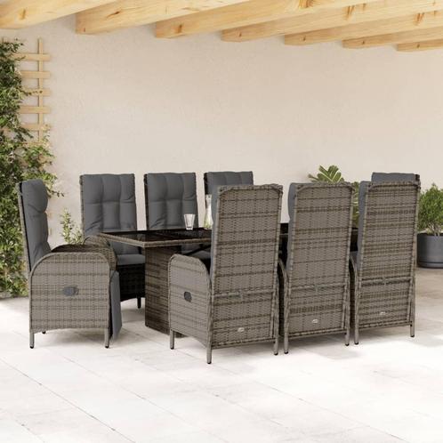 vidaXL 9-delige Tuinset met kussens poly rattan grijs, Tuin en Terras, Tuinsets en Loungesets, Tuinset, Nieuw, Verzenden
