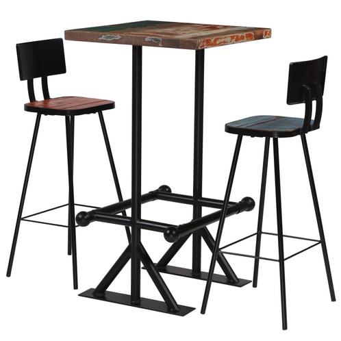 vidaXL 3-delige Barset massief gerecycled hout meerkleurig, Huis en Inrichting, Complete eetkamers, Nieuw, Verzenden