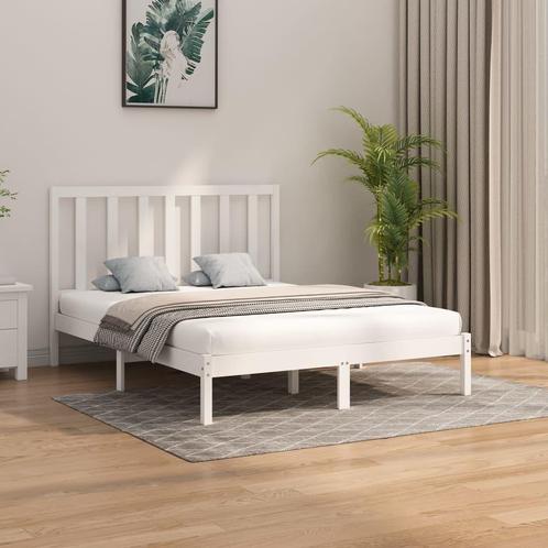 vidaXL Cadre de lit Blanc Bois massif 160x200 cm, Maison & Meubles, Chambre à coucher | Lits, Neuf, Envoi
