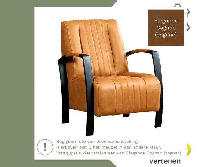 Leren fauteuil Glamour - Elegance Cognac (cognac), Huis en Inrichting, Fauteuils, 50 tot 75 cm, 75 tot 100 cm, Nieuw, Leer, Ophalen of Verzenden