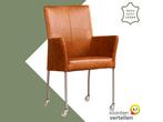 Leren eetkamerstoel Comfort met wieltjes en armleuning -, Huis en Inrichting, Stoelen, Bruin, Nieuw, Leer, Ophalen of Verzenden