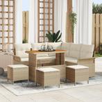 vidaXL 9-delige Tuin Sofa Set met Kussens Beige Poly Rattan, Verzenden, Nieuw