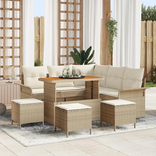 vidaXL 9-delige Tuin Sofa Set met Kussens Beige Poly Rattan, Tuin en Terras, Tuinsets en Loungesets, Nieuw, Verzenden