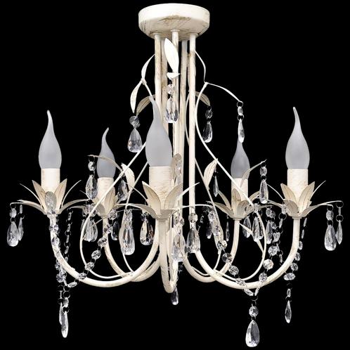 vidaXL Kristallen kroonluchter met wit elegant design (5, Huis en Inrichting, Lampen | Kroonluchters, Nieuw, Verzenden