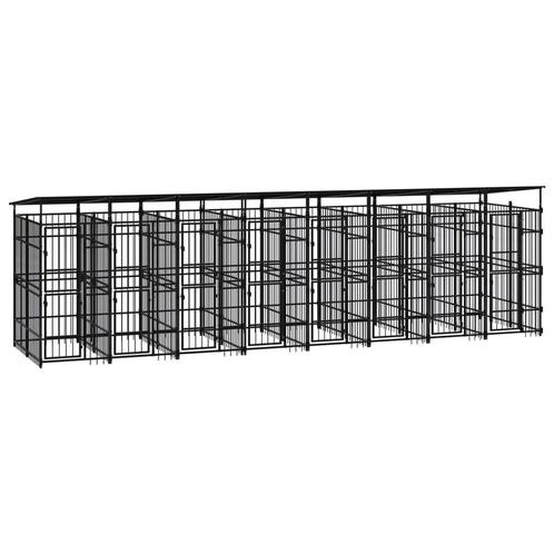 vidaXL Hondenkennel met dak 14,75 m² staal, Dieren en Toebehoren, Hondenbenches, Nieuw, Verzenden