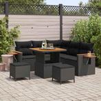 vidaXL Tuinbank Set met kussen 9 pcs Zwart poly rattan, Verzenden