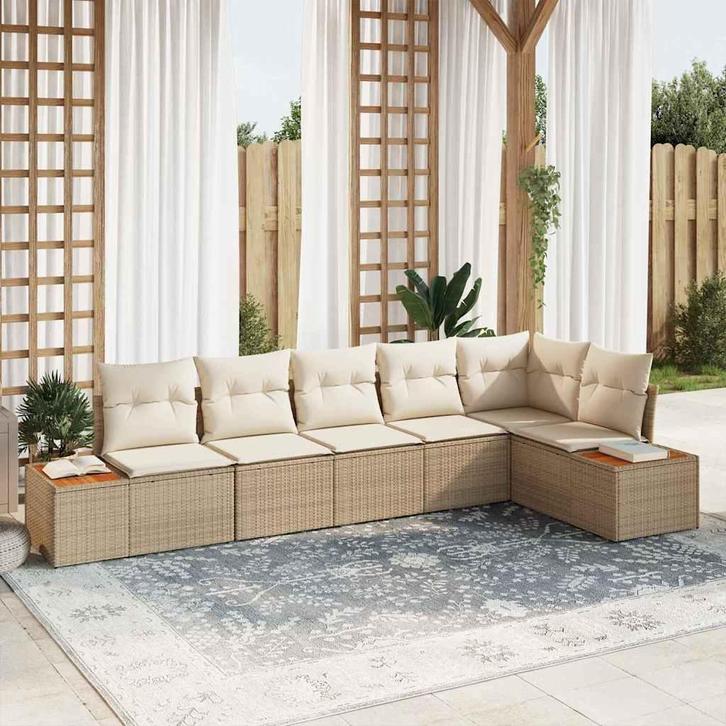 vidaXL Tuinbank Set met kussen 6 pcs Beige en Crème, Jardin & Terrasse, Ensembles de jardin, Envoi