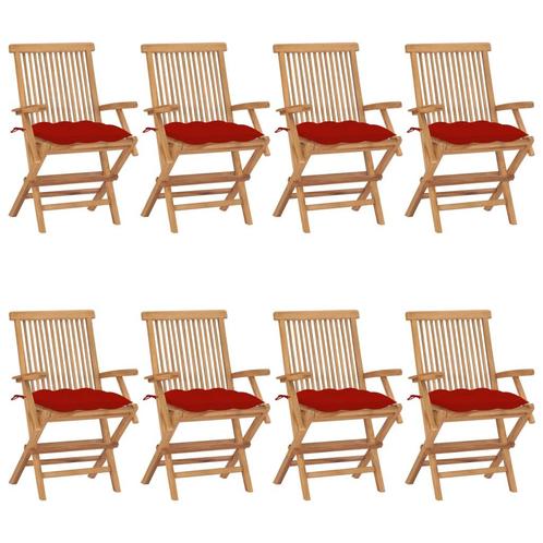 vidaXL Chaises de jardin avec coussins rouge lot de 8, Tuin en Terras, Tuinsets en Loungesets, Verzenden
