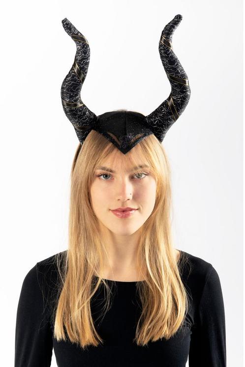 Haarband Lange Zwarte Hoorns Heks Lint Zilver Glitter Diadee, Kleding | Dames, Carnavalskleding en Feestkleding, Nieuw, Ophalen of Verzenden