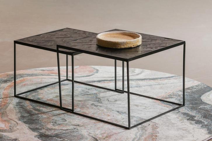 Salontafel Mangohout Carlin Set Van 2 Laag, Huis en Inrichting, Tafels | Salontafels, Nieuw, Verzenden