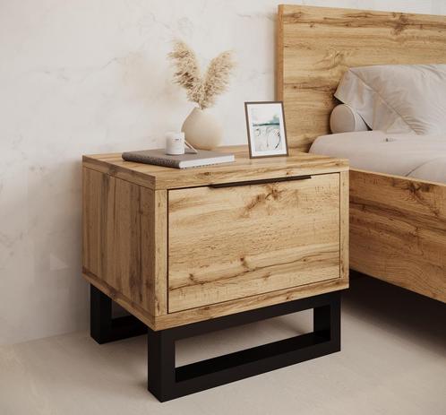 Meubella Nachtkastje eiken 55x45x49 cm | 1 lade | Bedtafel, Huis en Inrichting, Kasten | Overige, Nieuw, Verzenden