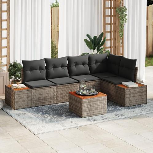 vidaXL 6-delige Tuinsofa Set met Kussens - Grijs Poly Rattan, Tuin en Terras, Tuinsets en Loungesets, Nieuw, Verzenden