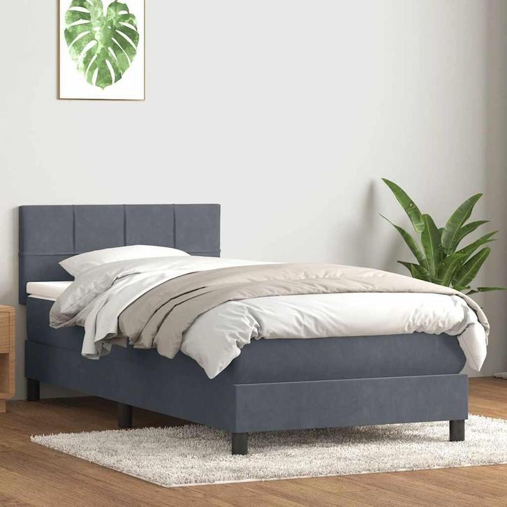vidaXL Boxspring met matras fluweel donkergrijs 90x210 cm, Huis en Inrichting, Slaapkamer | Bedden, Nieuw, Verzenden