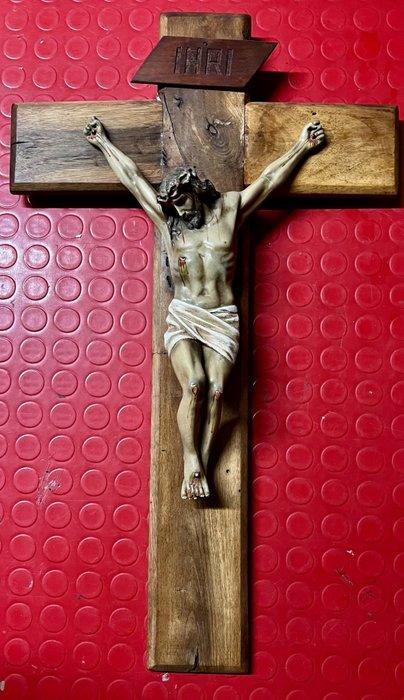 Antiek Crucifix - Gips, Hout - 1920-1930 - 57 cm, Antiek en Kunst, Kunst | Niet-Westerse kunst