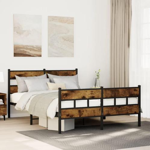 vidaXL Bedframe zonder matras metaal gerookt eikenkleurig, Huis en Inrichting, Slaapkamer | Bedden, Nieuw, Verzenden
